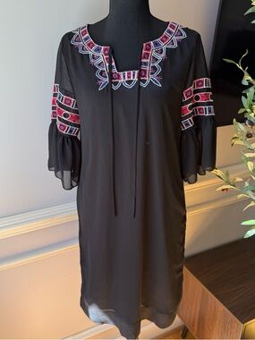 Chelsea & Violet Embroidered Boho Dress NWT Black Mini Festival S